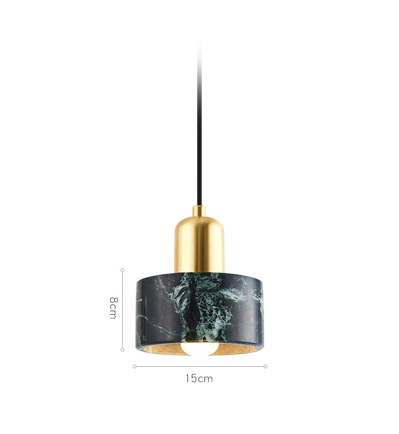 Marble Hanging Light With Gold Lamp Socket - Modern Mini Pendant For Bedroom