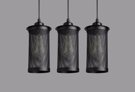Industrial Retro Style Hanging Light - Black Iron Cage Pendant Fixture With Single Bulb