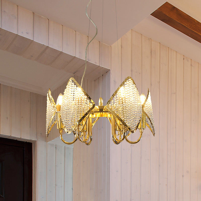 Golden Flaky Chandelier Pendant With Crystal Beads - Modern Metallic Ceiling Lamp (6 Lights)