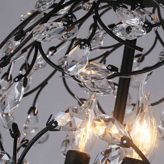 Floral Sphere Hanging Chandelier: Traditional 3-Light Black/Bronze Iron Lamp With Crystal Accent