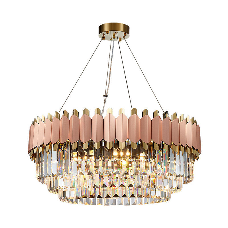 Modern Pink And Gold Crystal Drop Pendant Ceiling Light With 8/12 Lights