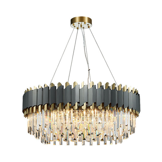 Contemporary Living Room Pendant Light - Grey Crystal Oblong Layered Chandelier (8/12-Light)