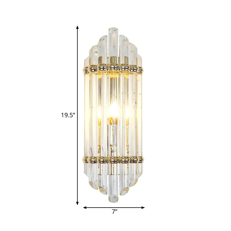 Clear Crystal Pipe Flush Wall Sconce - Mid Century 1 Light For Living Room