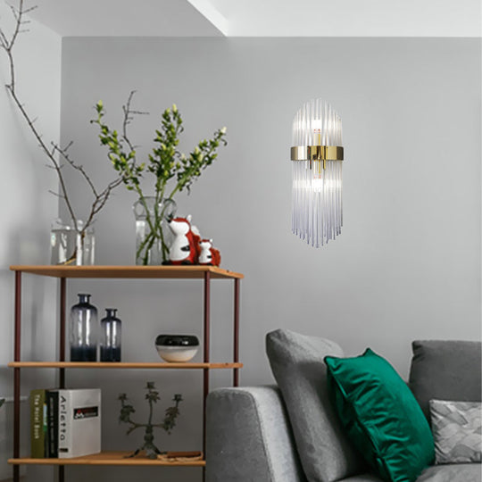 Modern Gold Crystal 2-Light Layered Wall Lamp - Stylish Sconce For Living Room