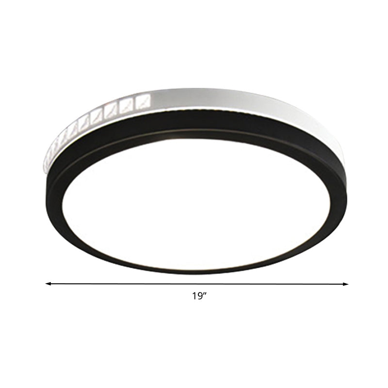 16’/19’ W Led Round Flush Mount Lamp Black Crystal Ceiling Fixture With Warm/White/3 Color Light