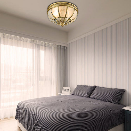 12/16 Dome Flush Mount Light With Colonial Opal Frosted Glass Brass Finish 2/3 Bulbs - Bedroom