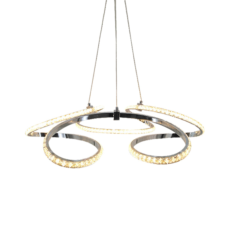 Modern Chrome Twist Chandelier - Crystal Led Pendant Light Warm/White Glow Elegant Dining Room