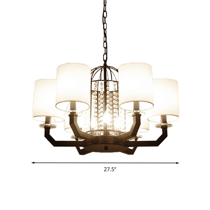 Modern Drum Crystal Chandelier - 9/12 Lights White Fabric Shade