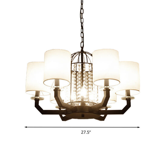 Modern Drum Crystal Chandelier - 9/12 Lights White Fabric Shade