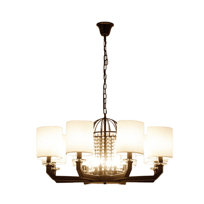 Modern Drum Crystal Chandelier - 9/12 Lights White Fabric Shade