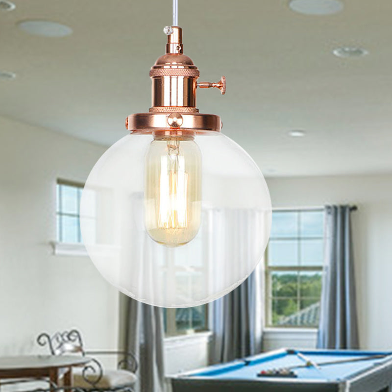 Farmhouse Orbit Pendant Light With Amber/Clear Glass And Adjustable Cord In 3 Elegant Finish