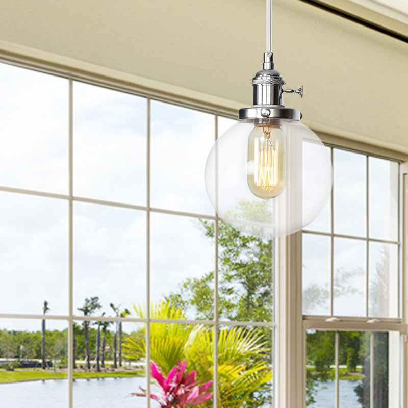 Farmhouse Orbit Pendant Light With Amber/Clear Glass And Adjustable Cord In 3 Elegant Finish Options