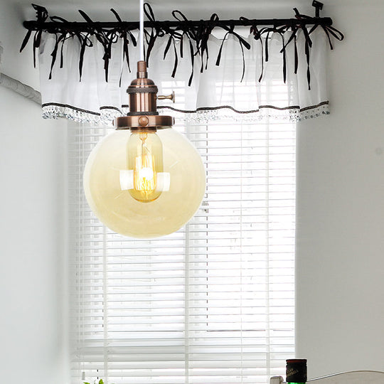 Farmhouse Orbit Pendant Light With Amber/Clear Glass And Adjustable Cord In 3 Elegant Finish Options