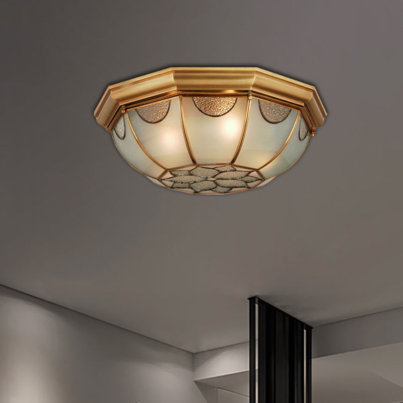 Traditional Flower Frosted Glass Flushmount Lighting In Gold - 3-Light For Bedroom 14/18/23 W / 14