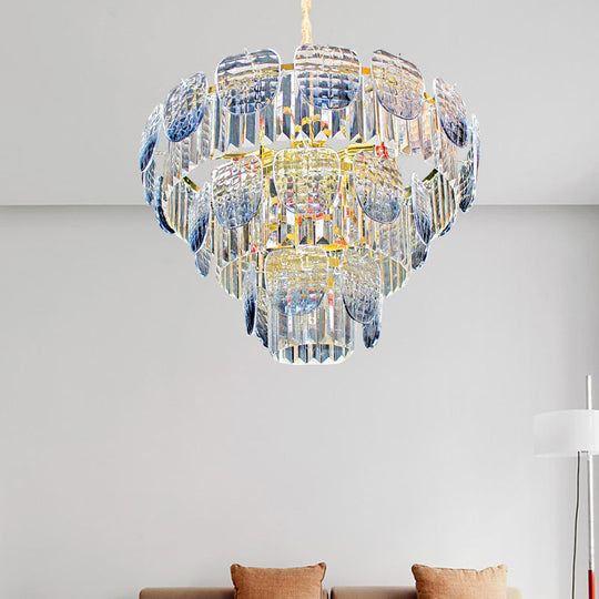 Faceted Crystal Hanging Light Kit - Modern 5/10 Blue Pendant Chandelier