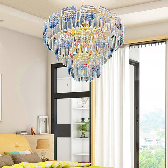 Faceted Crystal Hanging Light Kit - Modern 5/10 Blue Pendant Chandelier