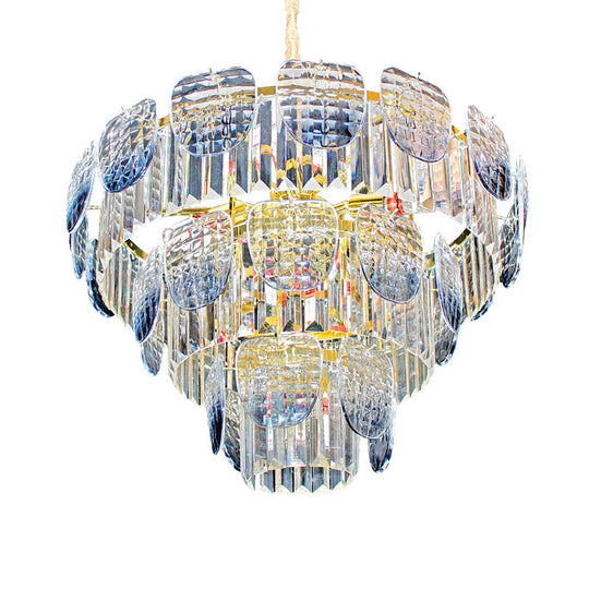 Modern Clear Faceted Crystal Tiered Hanging Light Kit With Blue Pendant Chandelier (5/10 Lights)