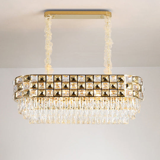 Modern Gold Crystal Chandelier - 10 Head Oval Suspension Light Fixture