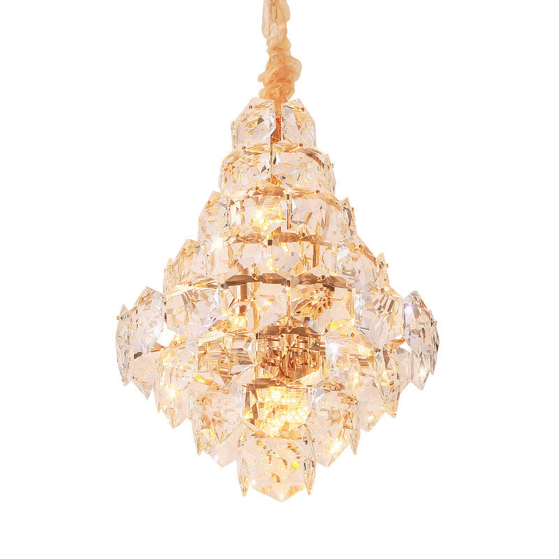 Modern Clear Crystal Glass Teardrop Chandelier - 12 Bulb Led Pendant Ceiling Light In Gold For