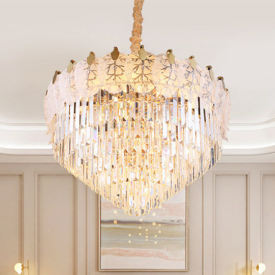 Modern 14-Light Led Crystal Chandelier For Living Room - Clear And Stylish Ceiling Lamp