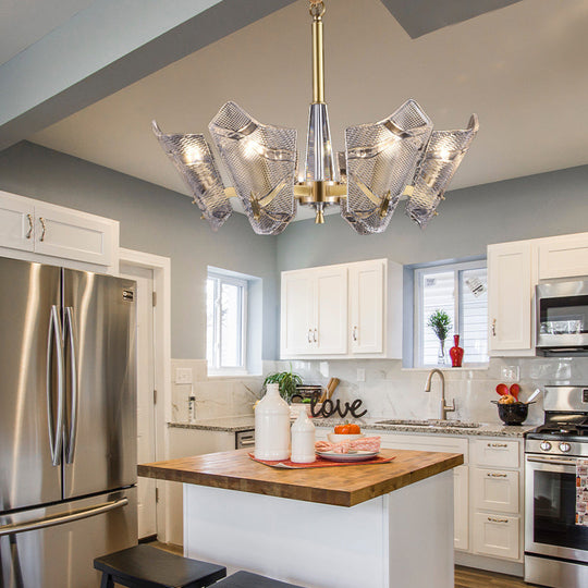 Modern Scrolled Crystal Chandelier Light Fixture - 6 Head Pendant For Kitchen Clear