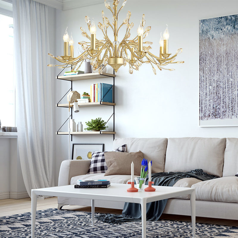 Modern Crystal Pendant Chandelier With Brass Hanging Light - 5/6/8 Bulbs 22/27.5/31.5 Width