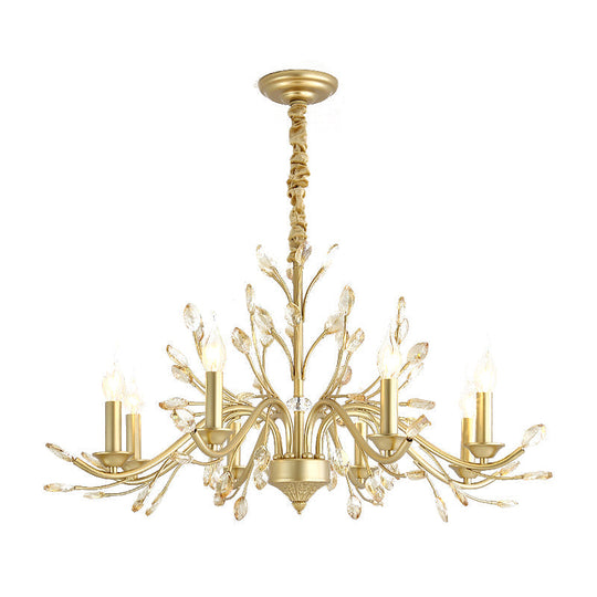 Modern Crystal Pendant Chandelier - Brass Hanging Light With Candle Bulbs 22’/27.5’/31.5’ W