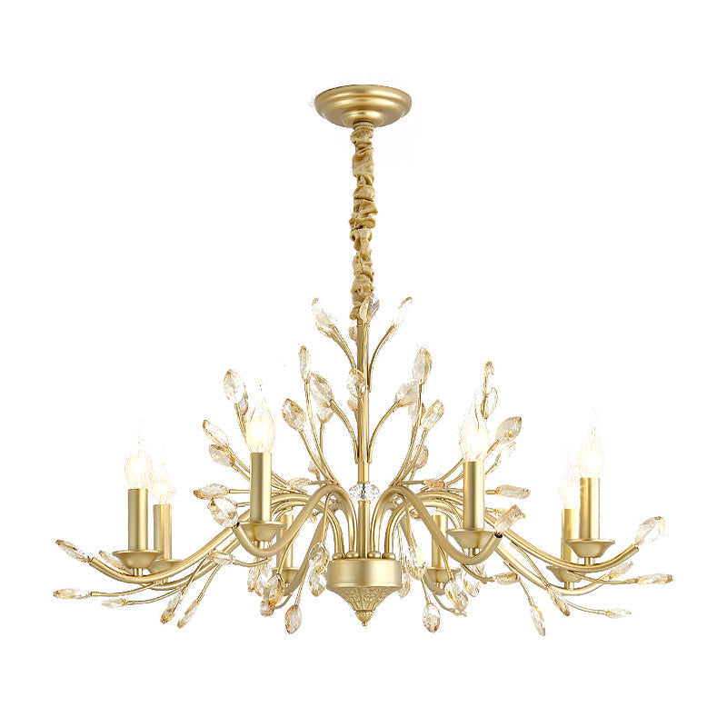 Modern Crystal Pendant Chandelier With Brass Hanging Light - 5/6/8 Bulbs 22/27.5/31.5 Width