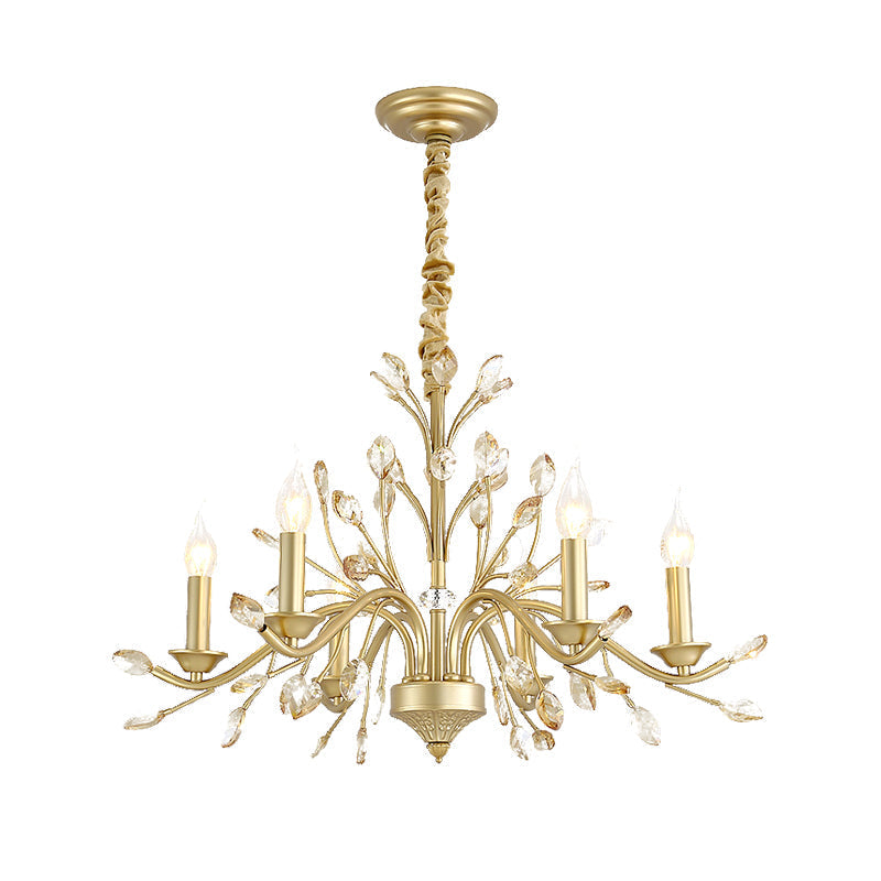 Modern Crystal Pendant Chandelier - Brass Hanging Light With Candle Bulbs 22’/27.5’/31.5’ W