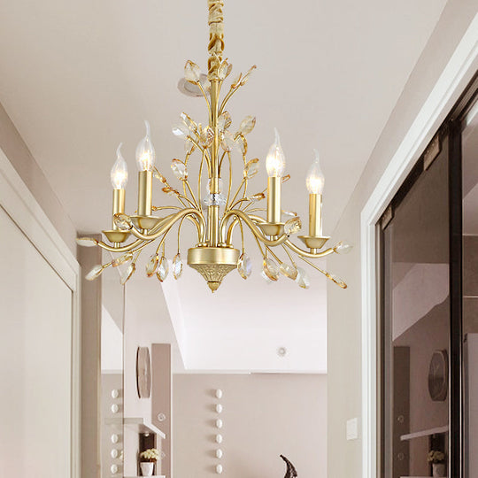 Modern Crystal Pendant Chandelier With Brass Hanging Light - 5/6/8 Bulbs 22/27.5/31.5 Width