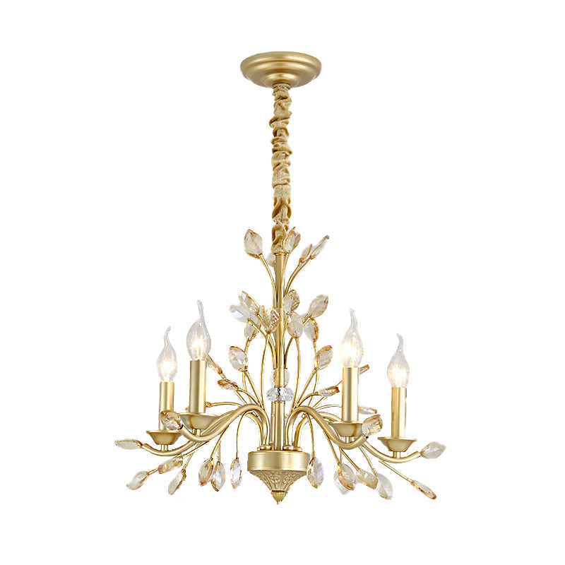 Modern Crystal Pendant Chandelier - Brass Hanging Light With Candle Bulbs 22’/27.5’/31.5’ W