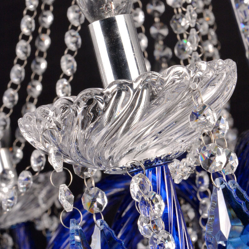 Modern Crystal Hanging Chandelier - 12 Light Blue Ceiling Lamp For Balcony