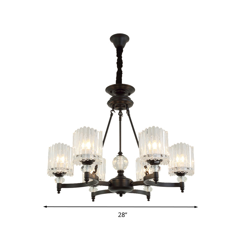 Contemporary Black Suspension Lighting - Crystal Rod Hanging Lamp Kit With Multiple Head Options And