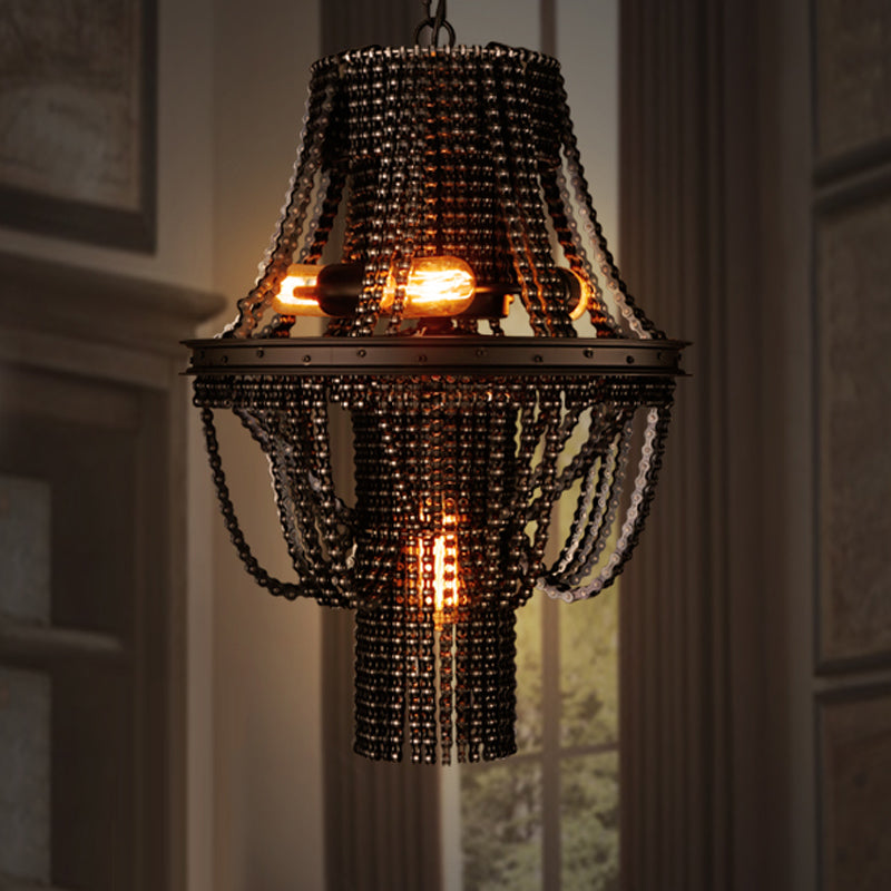 4-Light Industrial Iron Black Chandelier Pendant Light Lighting