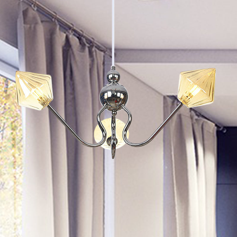Diamond Pendant Lighting For Farmhouse With Amber/Clear Glass - 3 Lights Chandelier Lamp In