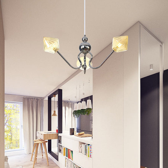Diamond Pendant Lighting For Farmhouse With Amber/Clear Glass - 3 Lights Chandelier Lamp In