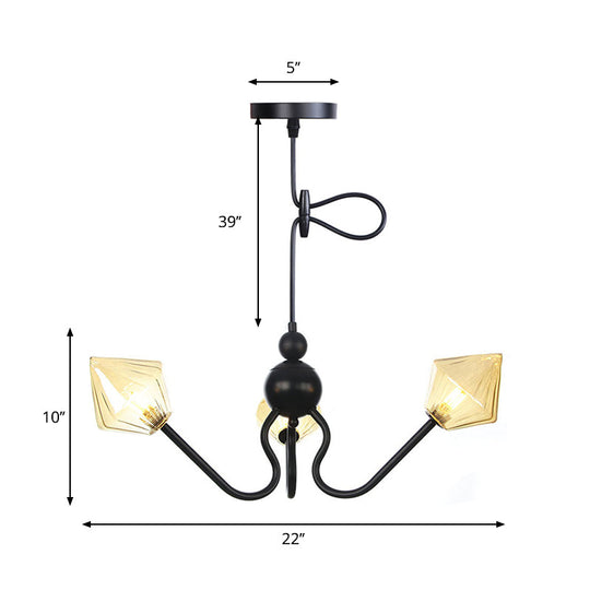 Diamond Pendant Lighting For Farmhouse With Amber/Clear Glass - 3 Lights Chandelier Lamp In