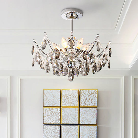 Contemporary Cut Crystal Chandelier: Chrome 6-Head Hanging Lamp