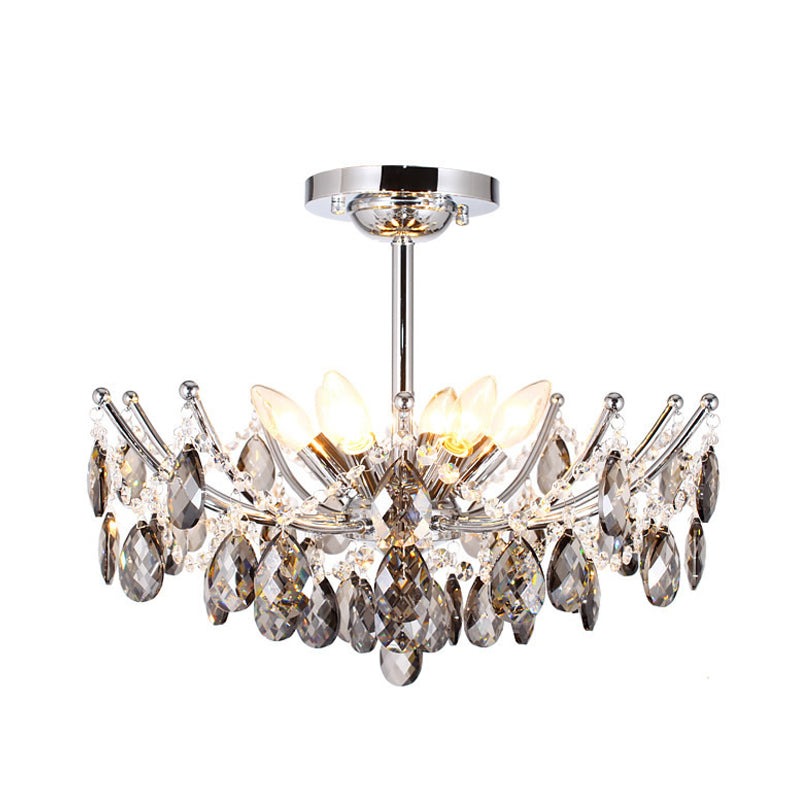 Contemporary Cut Crystal Chandelier: Chrome 6-Head Hanging Lamp