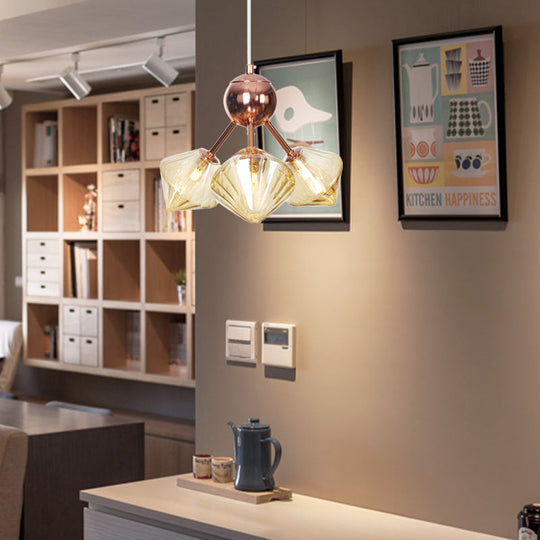 Farmhouse Style Diamond Chandelier: Amber/Clear Glass Multiple Light Options 13’/27.5’/34’ Wide