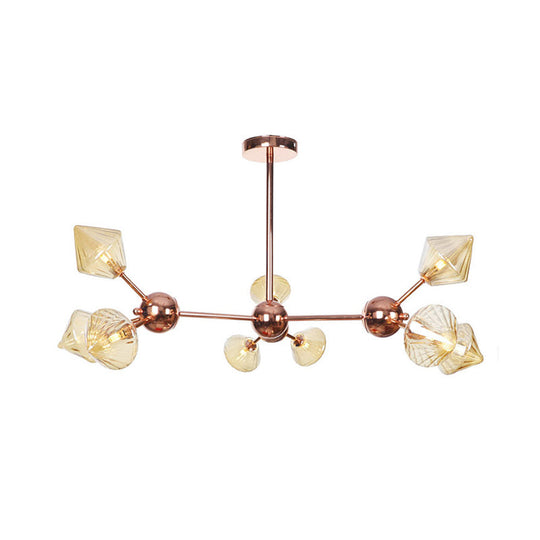 Farmhouse Style Diamond Chandelier: Amber/Clear Glass Multiple Light Options 13’/27.5’/34’ Wide
