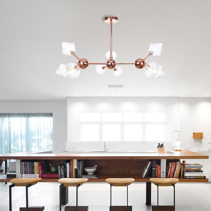 Farmhouse Style Diamond Chandelier: Amber/Clear Glass Multiple Light Options 13’/27.5’/34’ Wide