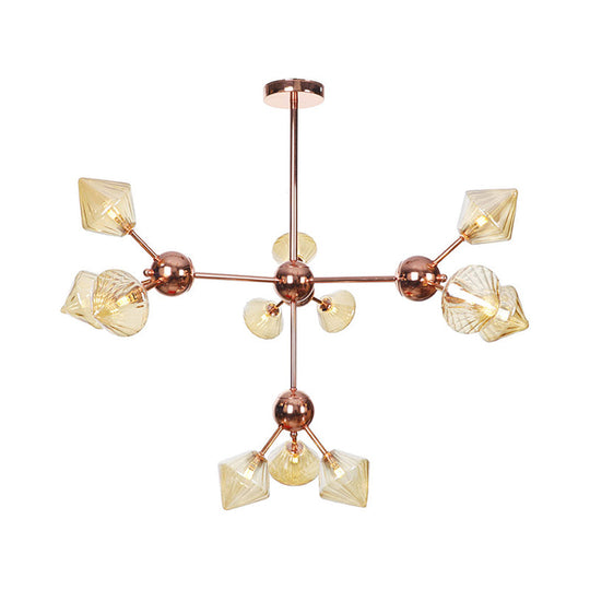 Farmhouse Style Diamond Chandelier: Amber/Clear Glass Multiple Light Options 13’/27.5’/34’ Wide