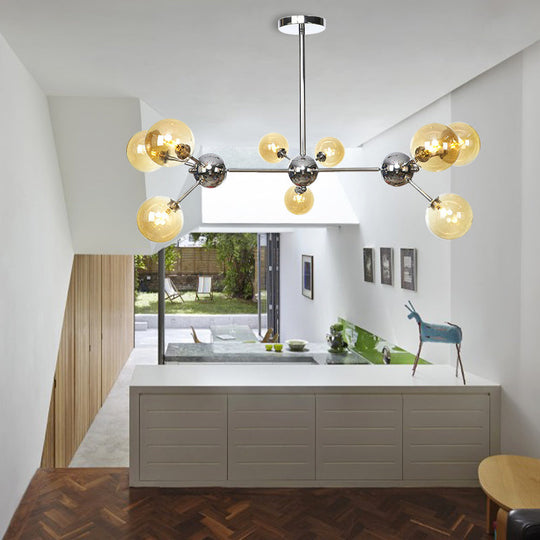 Industrial Style Hanging Chandelier Light - 13’/27.5’/34’ W Orbit Shade Amber/Clear/Smoke