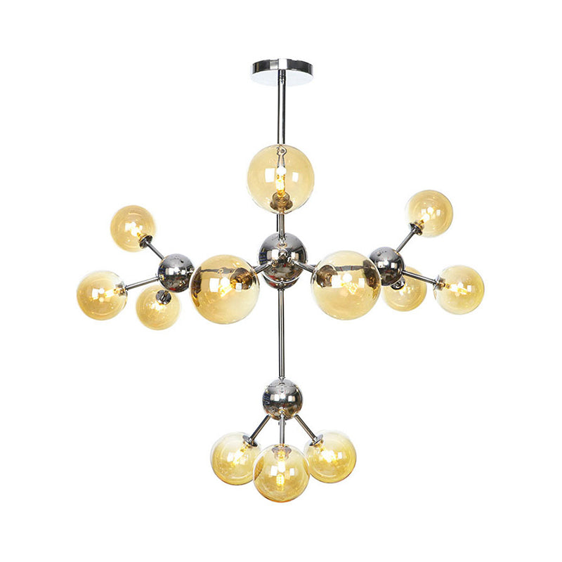 Industrial Style Hanging Chandelier Light - 13’/27.5’/34’ W Orbit Shade Amber/Clear/Smoke