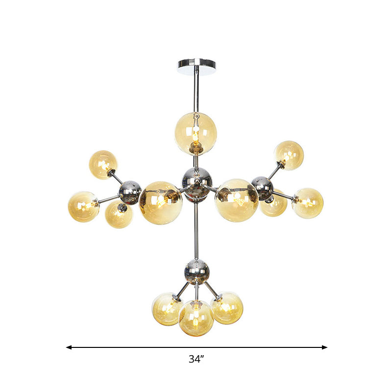 Industrial Style Hanging Chandelier Light - 13’/27.5’/34’ W Orbit Shade Amber/Clear/Smoke