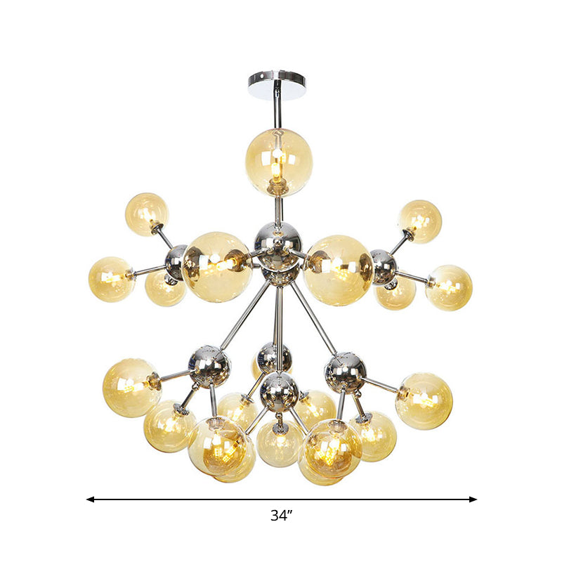 Industrial Style Hanging Chandelier Light - 13’/27.5’/34’ W Orbit Shade Amber/Clear/Smoke