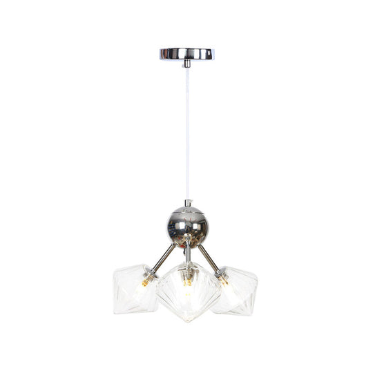 Industrial Stylish Glass Diamond Pendant Light Chandelier - 3/9/12 Bulbs Amber/Clear