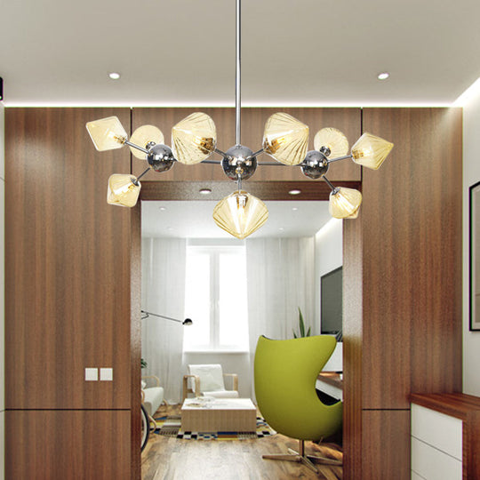 Industrial Stylish Glass Diamond Pendant Light Chandelier - 3/9/12 Bulbs Amber/Clear