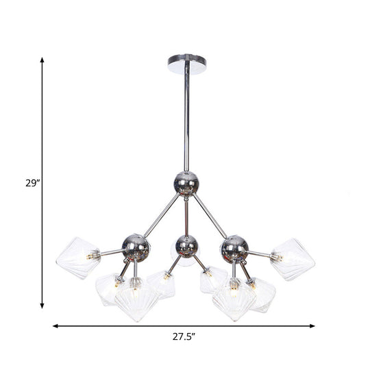 Industrial Stylish Glass Diamond Pendant Light Chandelier - 3/9/12 Bulbs Amber/Clear